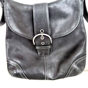 Coach Vintage Leather Black Shoulder / Hand Adjustable Strap Bag 9481 Silver Har